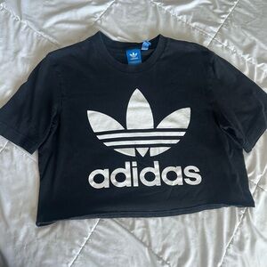 Adidas Cropped Basic Black Logo Tee